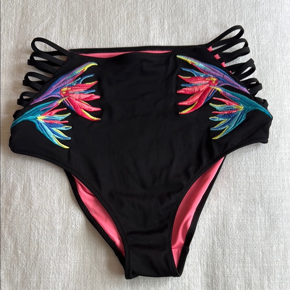 Victoria's Secret Black and Pink High-Waist Bikini Bottom